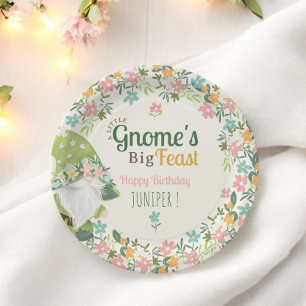Assiettes En Carton Gnome Whimsical Premier anniversaire Floral