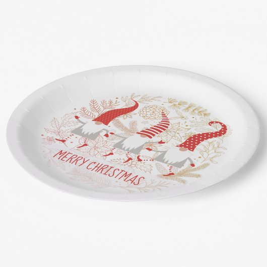 Assiettes En Carton Gnomes Joyeux Noël (Angle)