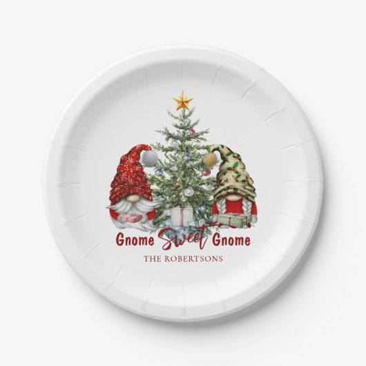 Assiettes En Carton Gnomes mignons avec arbre de Noël (Devant)
