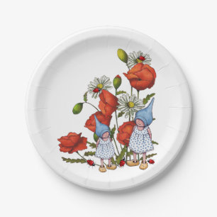 Assiettes En Carton Gnomes : Pavots, marguerites, coccinelles, art