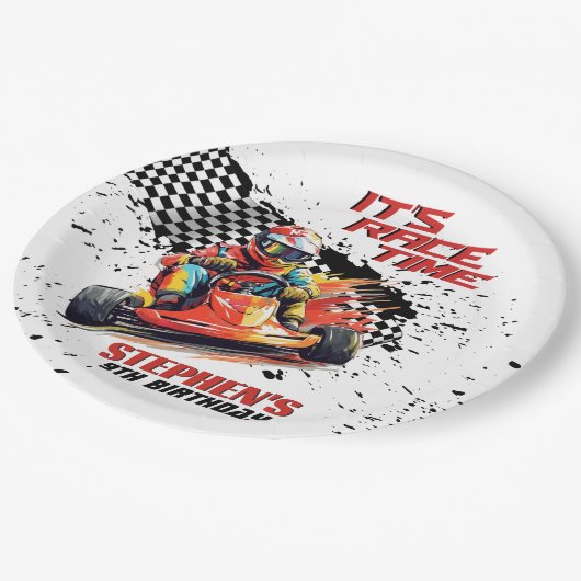 Assiettes En Carton Go Kart Racing fête d'anniversaire (Angle)