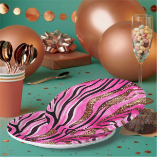 Assiettes En Carton Gobelet en papier à motif de tigre, paillettes ros