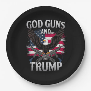 Assiettes En Carton God Guns Et Trump Eagle Drapeau Américain Vintage