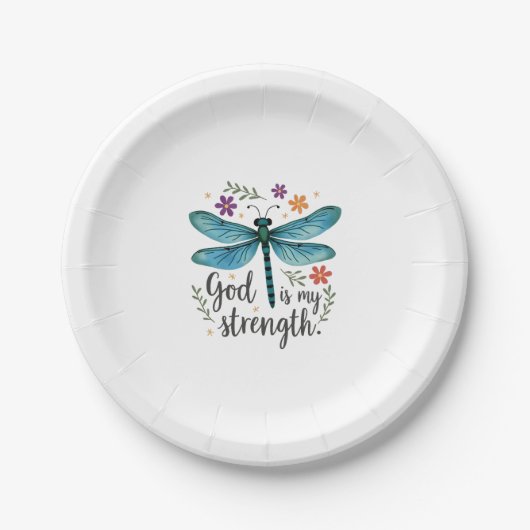 Assiettes En Carton God is my strength Floral Dragonfly Christian T-Sh (Devant)