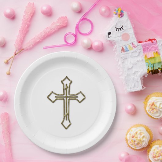 Assiettes En Carton Gold 3D Look Cross Outline (Fête)