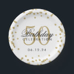 Assiettes En Carton Gold 50th Birthday Parties scintillant Confetti Wh<br><div class="desc">Elégant design blanc Confetti de la Parties scintillant Gold Faux du 50e anniversaire.</div>
