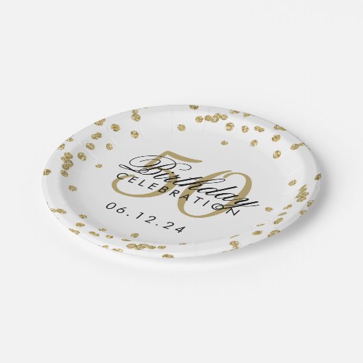 Assiettes En Carton Gold 50th Birthday Parties scintillant Confetti Wh (Angle)