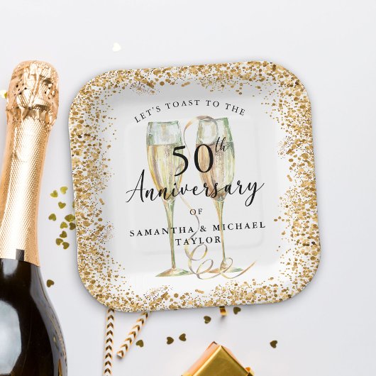 Assiettes En Carton Gold 50th Wedding Anniversary