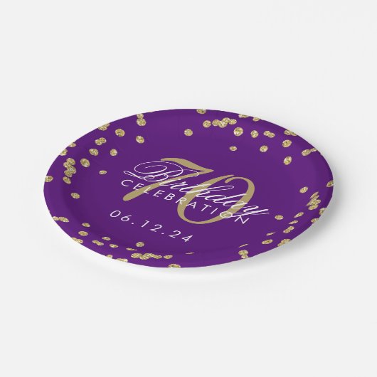 Assiettes En Carton Gold 70e anniversaire Parties scintillant Confetti (Angle)