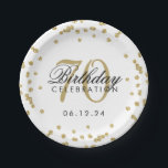 Assiettes En Carton Gold 70th Birthday Parties scintillant Confetti Wh<br><div class="desc">Elégant 70e anniversaire Gold Faux Parties scintillant Confetti White design.</div>