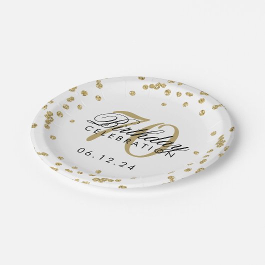 Assiettes En Carton Gold 70th Birthday Parties scintillant Confetti Wh (Angle)