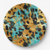 Assiettes En Carton Gold Aqua Black Leopard Animal (Devant)