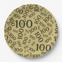 Assiettes En Carton Gold/Black 100th Birthday Party Numéro Motif