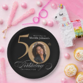 Assiettes En Carton Gold Black 50th Birthday Calligraphy Photo personn (Fête)