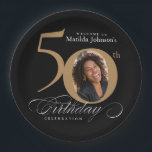 Assiettes En Carton Gold Black 50th Birthday Calligraphy Photo personn<br><div class="desc">Gold Black 50th Birthday Calligraphy Custom Photo Papier Plaque. Et élégamment conçu fête d'anniversaire spécial,  avec une photo personnalisée de personne d'anniversaire et de calligraphie script avec des éléments florissants vintages. Assez simple pour s'adapter à une variété de thèmes et de couleurs ! Besoin d'aide ? Contactez-moi !</div>