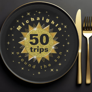 Assiettes En Carton Gold Black 50th Birthday Party
