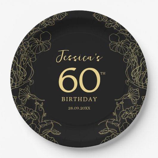 Assiettes En Carton Gold Black 60e anniversaire (Devant)