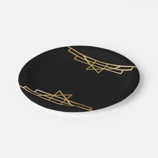 Assiettes En Carton Gold & Black Art Déco, Gatsby Great Wedding Party (Angle)