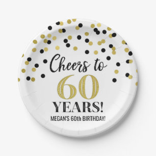 Assiettes En Carton Gold Black Confetti salue 60 ans d'anniversaire