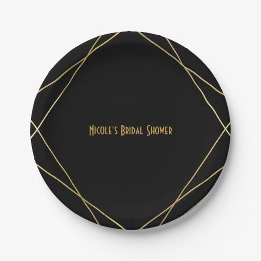 Assiettes En Carton Gold & Black Simple Élégant Design Glam Deco Party (Devant)