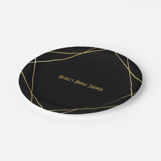 Assiettes En Carton Gold & Black Simple Élégant Design Glam Deco Party (Angle)