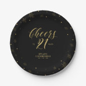 Assiettes En Carton Gold & Black Sparkle Cheers 21e fête d'anniversair (Devant)