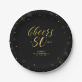 Assiettes En Carton Gold & Black Sparkle Cheers 80e fête d'anniversair (Devant)