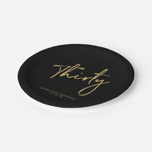 Assiettes En Carton Gold & Black Trente Lettering 30e anniversaire (Angle)