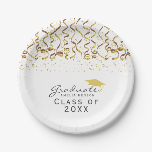 Assiettes En Carton Gold Confetti Classe de diplôme (Devant)