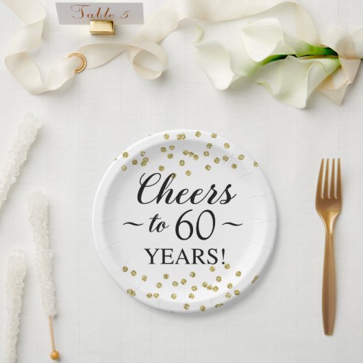 Assiettes En Carton Gold Confetti encourage à 60 ans (Mariage)