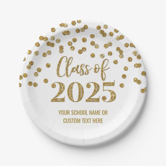 Assiettes En Carton Gold Confetti Graduation 2025 (Devant)