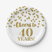 Assiettes En Carton Gold Confetti salue 40 ans d'anniversaire (Devant)