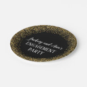 Assiettes En Carton Gold Confetti sur Black Engagement Party (Angle)