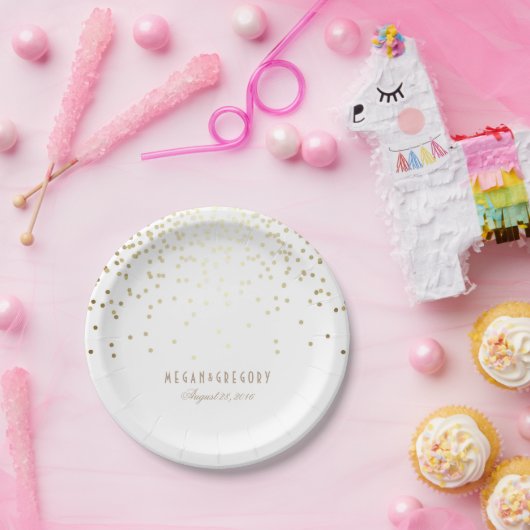 Assiettes En Carton Gold Confetti White Elegant Mariage Parties scinti (Fête)