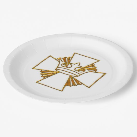 Assiettes En Carton Gold Cross et Crown 3D Look (Angle)