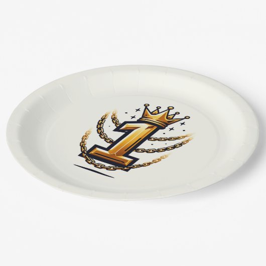 Assiettes En Carton Gold Crown Chain Drift 1 #1 1er fête d'anniversair (Angle)