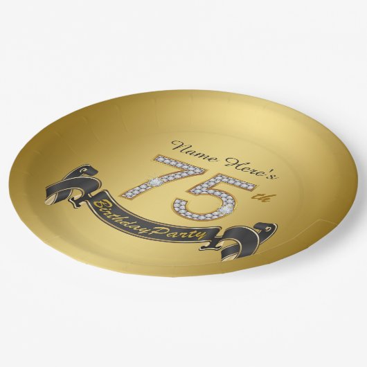 Assiettes En Carton Gold Diamond 75e anniversaire (Angle)