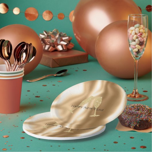 Assiettes En Carton Gold Diamond Sparkle Champagne Glasses New Year's (Multi)