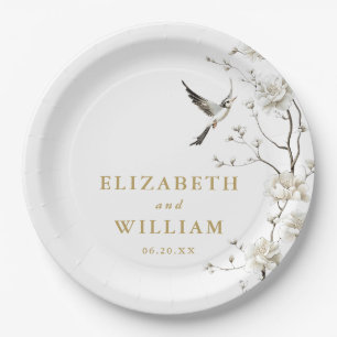 Assiettes En Carton Gold Elegant Chinoiserie Floral Garden Wedding