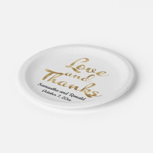 Assiettes En Carton Gold et White Love et Merci Mariage Plaque papier (Angle)