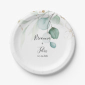 Assiettes En Carton Gold Eucalyptus Calligraphy Mariage Cake (Devant)