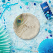 Assiettes En Carton Gold Exotic Peacock Feather Glam Élégante Partie (Fête)