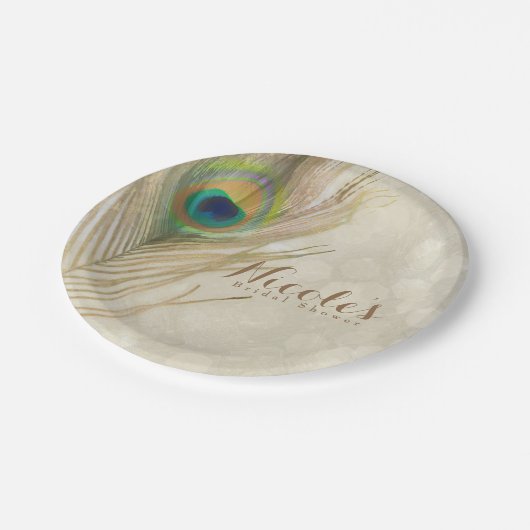 Assiettes En Carton Gold Exotic Peacock Feather Glam Élégante Partie (Angle)