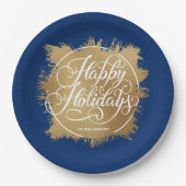 Assiettes En Carton Gold Faux Foil Happy Holidays Blue (Devant)