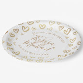 Assiettes En Carton Gold Faux Foil Hearts Personnalisé Nom Dit Date (Angle)