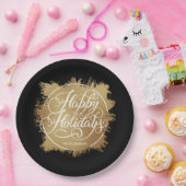 Assiettes En Carton Gold Faux Foil Joyeux Vacances Noir (Fête)