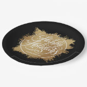 Assiettes En Carton Gold Faux Foil Joyeux Vacances Noir (Angle)