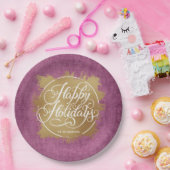 Assiettes En Carton Gold Faux Foil Joyeux vacances violet (Fête)