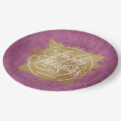 Assiettes En Carton Gold Faux Foil Joyeux vacances violet (Angle)
