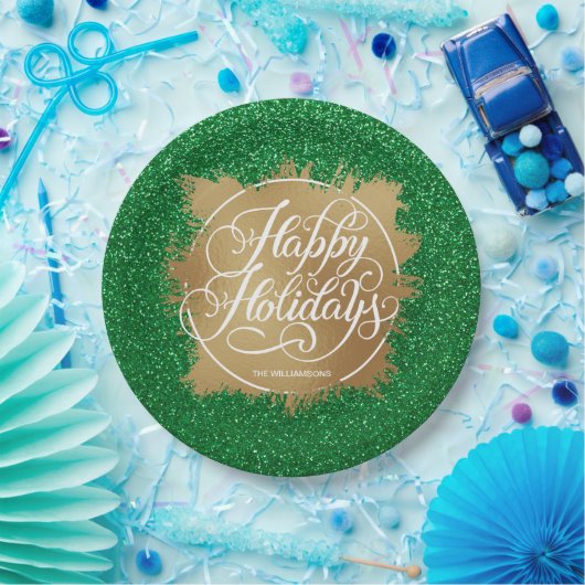 Assiettes En Carton Gold Faux Foil Noël Parties scintillant verte (Fête)